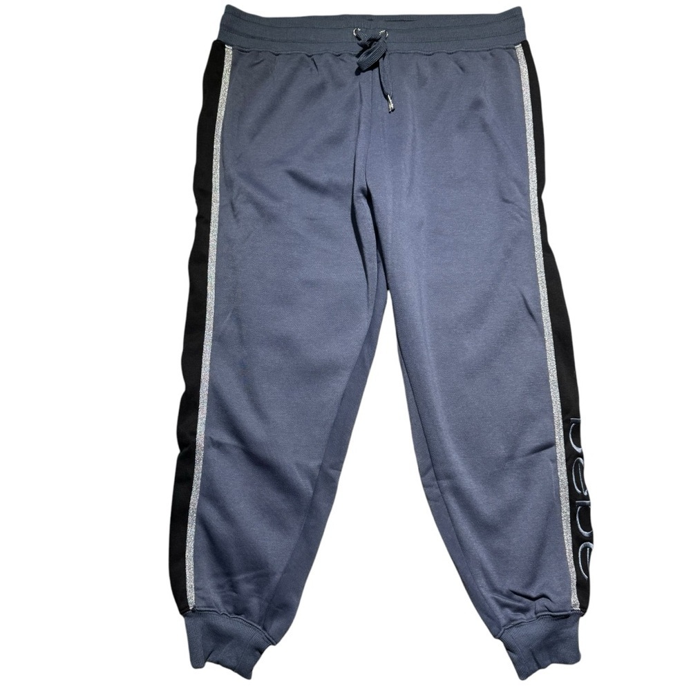 NWT New Bebe Sport Logo Glitter Stripe Blue Smoke Jogger Size 2X